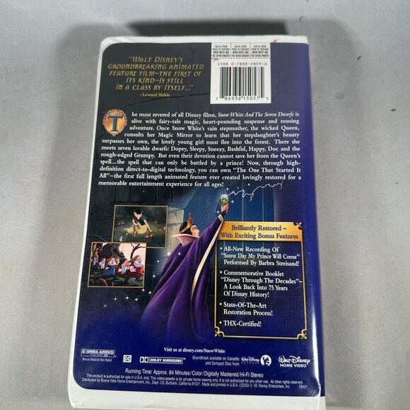 Snow White And The Seven Dwarfs VHS Platinum Edition Walt Disney 2001 G - Picture 2 of 3